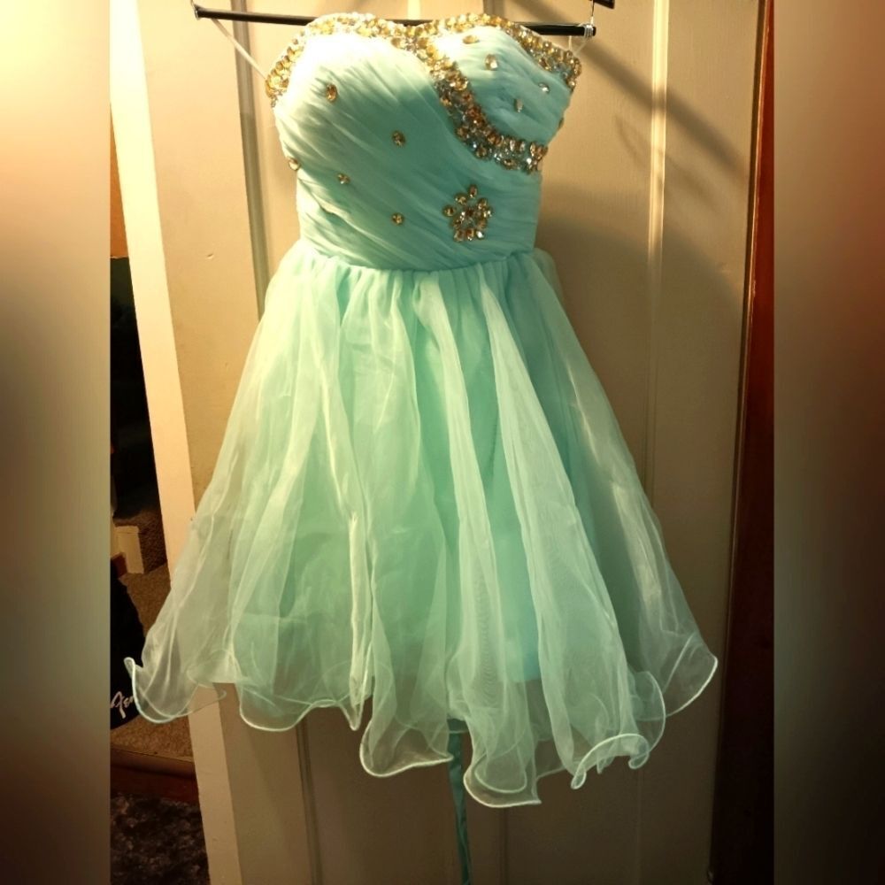 🤠Gorgeous Grace Karin Embellished Chiffon Strapless Dress Size 2 Like New